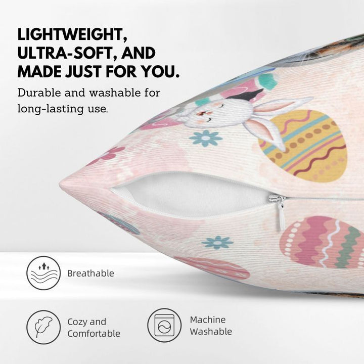 Custom pet photo pillow with Easter design, soft fabric, hidden zipper, and machine-washable, perfect for pet lovers.